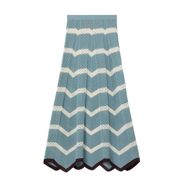 La DoubleJ Chevron Skirt in Color Block Blue & Ivory - Skirts - Milanese Maximalist Fashion at Luxury Shoes 