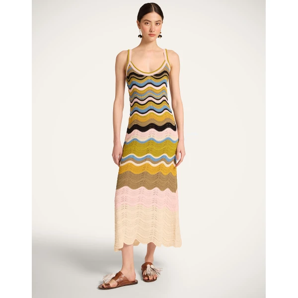 La DoubleJ Chevron Sundress in Multicolor Geen & Pink - Dresses - Milanese Maximalist Fashion at Luxury Shoes 