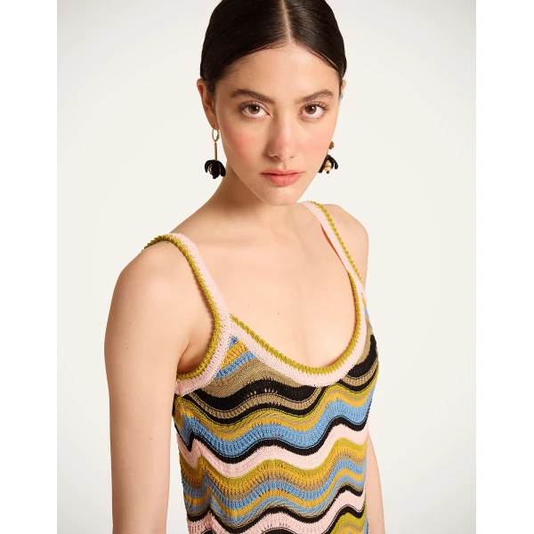 La DoubleJ Chevron Sundress in Multicolor Geen & Pink - Dresses - Milanese Maximalist Fashion at Luxury Shoes 