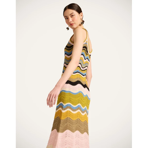 La DoubleJ Chevron Sundress in Multicolor Geen & Pink - Dresses - Milanese Maximalist Fashion at Luxury Shoes 