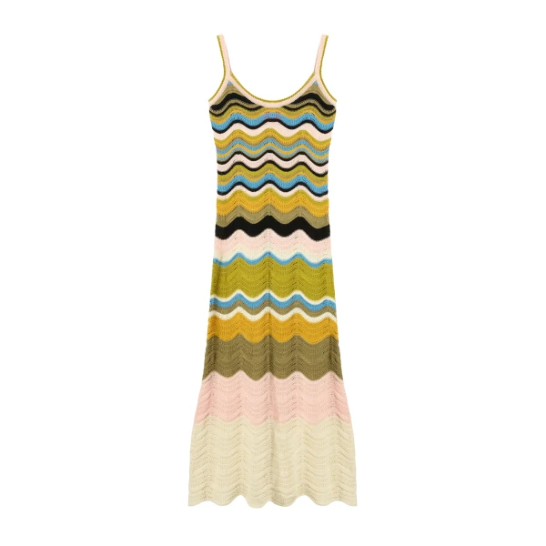 La DoubleJ Chevron Sundress in Multicolor Geen & Pink - Dresses - Milanese Maximalist Fashion at Luxury Shoes 