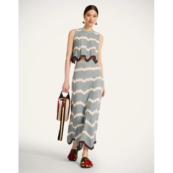 La DoubleJ Chevron Top in Color Block Blue & Ivory - Knitwear - Milanese Maximalist Fashion at Luxury Shoes 