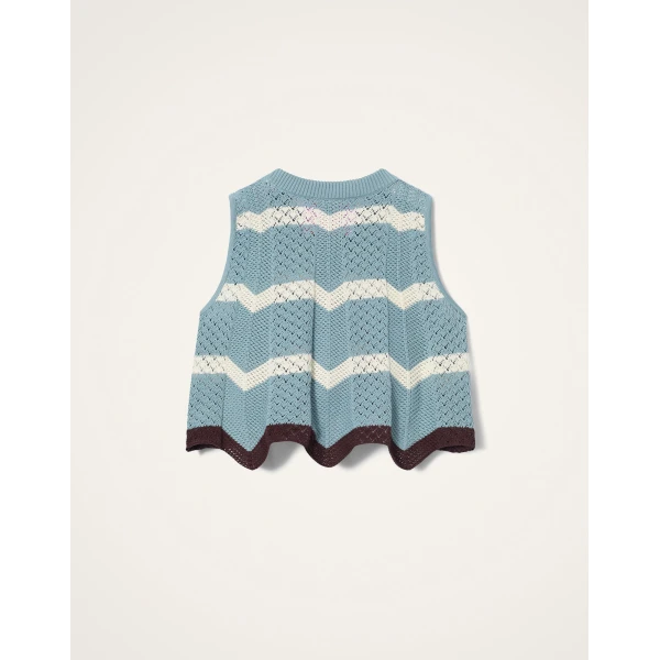 La DoubleJ Chevron Top in Color Block Blue & Ivory - Knitwear - Milanese Maximalist Fashion at Luxury Shoes 