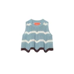 La DoubleJ Chevron Top in Color Block Blue & Ivory - Knitwear - Milanese Maximalist Fashion at Luxury Shoes 