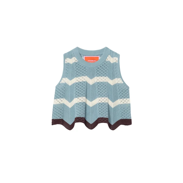 La DoubleJ Chevron Top in Color Block Blue & Ivory - Knitwear - Milanese Maximalist Fashion at Luxury Shoes 