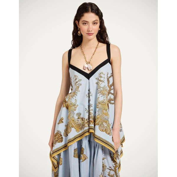 La DoubleJ Cinch Top in Oceania Placée Light Blue - Tops - Milanese Maximalist Fashion at Luxury Shoes 
