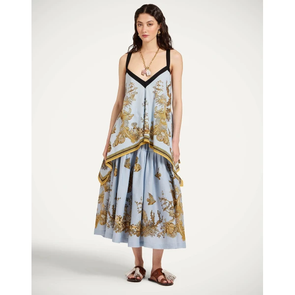 La DoubleJ Cinch Top in Oceania Placée Light Blue - Tops - Milanese Maximalist Fashion at Luxury Shoes 