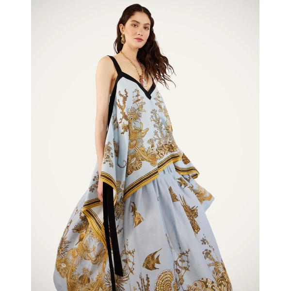 La DoubleJ Cinch Top in Oceania Placée Light Blue - Tops - Milanese Maximalist Fashion at Luxury Shoes 