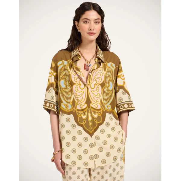 La DoubleJ Club Shirt in Cocoon Placée Brown - Tops - Milanese Maximalist Fashion at Luxury Shoes 
