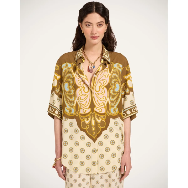 La DoubleJ Club Shirt in Cocoon Placée Brown - Tops - Milanese Maximalist Fashion at Luxury Shoes 