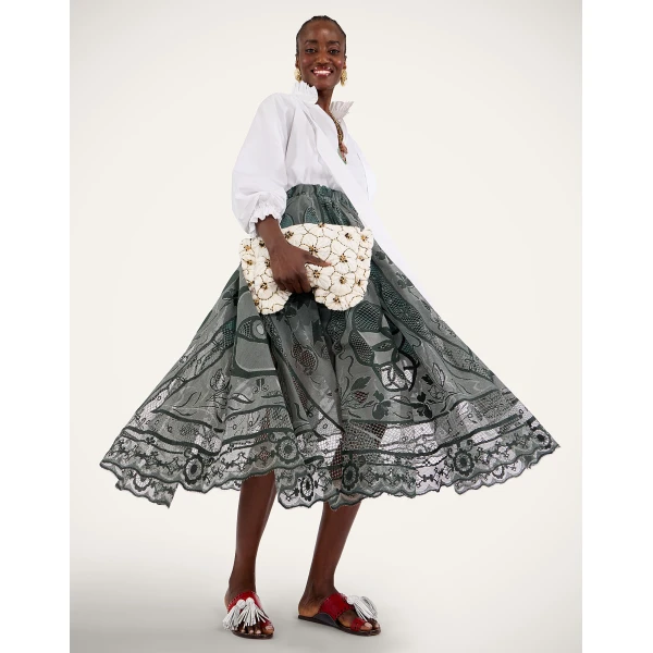 La DoubleJ Duchess Skirt in Solid Emerald - Skirts - Milanese Maximalist Fashion at Luxury Shoes 