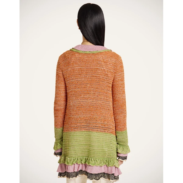 La DoubleJ Eight Counts Cardigan in Color Block Orange & Green - Knitwear - Milanese Maximalist Fashion at Luxury Shoes 