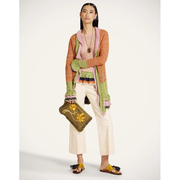 La DoubleJ Eight Counts Cardigan in Color Block Orange & Green - Knitwear - Milanese Maximalist Fashion at Luxury Shoes 