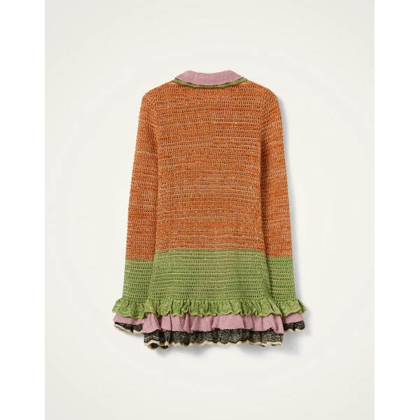 La DoubleJ Eight Counts Cardigan in Color Block Orange & Green - Knitwear - Milanese Maximalist Fashion at Luxury Shoes 