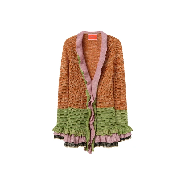 La DoubleJ Eight Counts Cardigan in Color Block Orange & Green - Knitwear - Milanese Maximalist Fashion at Luxury Shoes 