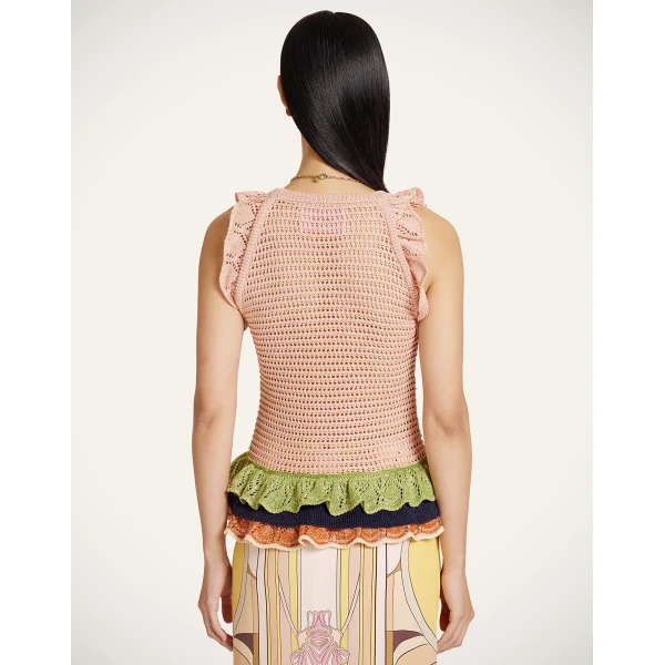 La DoubleJ Eight Counts Crop Top in Color Block Pink & Green - Knitwear - Milanese Maximalist Fashion at Luxury Shoes 