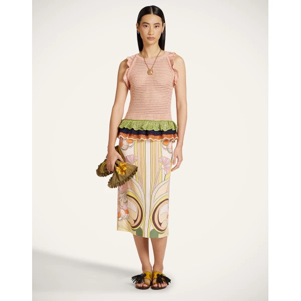 La DoubleJ Eight Counts Crop Top in Color Block Pink & Green - Knitwear - Milanese Maximalist Fashion at Luxury Shoes 