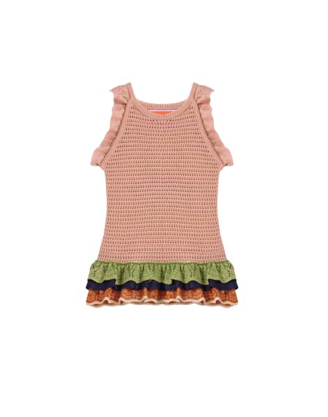 La DoubleJ Eight Counts Crop Top in Color Block Pink & Green - Knitwear - Milanese Maximalist Fashion at Luxury Shoes 