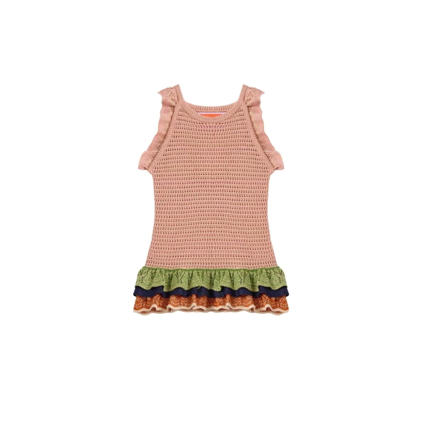 La DoubleJ Eight Counts Crop Top in Color Block Pink & Green - Knitwear - Milanese Maximalist Fashion at Luxury Shoes 