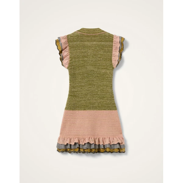 La DoubleJ Eight Counts Mini Dress in Color Block Green & Pink - Dresses - Milanese Maximalist Fashion at Luxury Shoes 