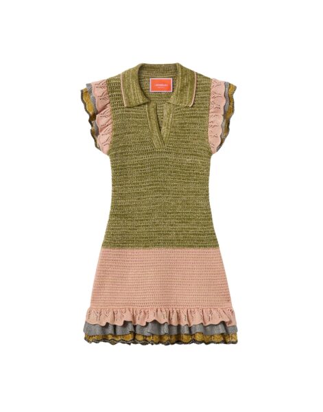 La DoubleJ Eight Counts Mini Dress in Color Block Green & Pink - Dresses - Milanese Maximalist Fashion at Luxury Shoes 