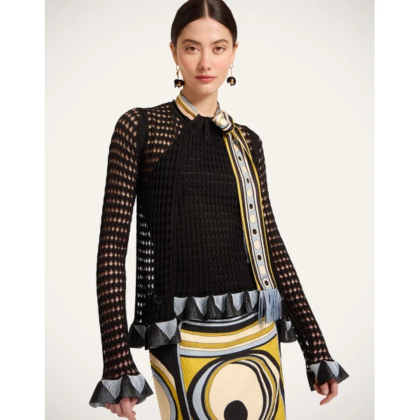 La DoubleJ Fiocchetto Cardigan in Solid Black - Knitwear - Milanese Maximalist Fashion at Luxury Shoes 