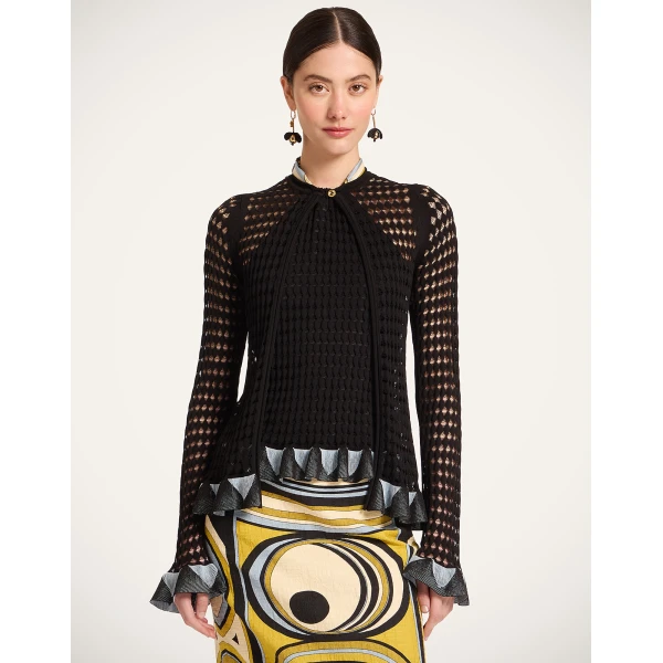 La DoubleJ Fiocchetto Cardigan in Solid Black - Knitwear - Milanese Maximalist Fashion at Luxury Shoes 