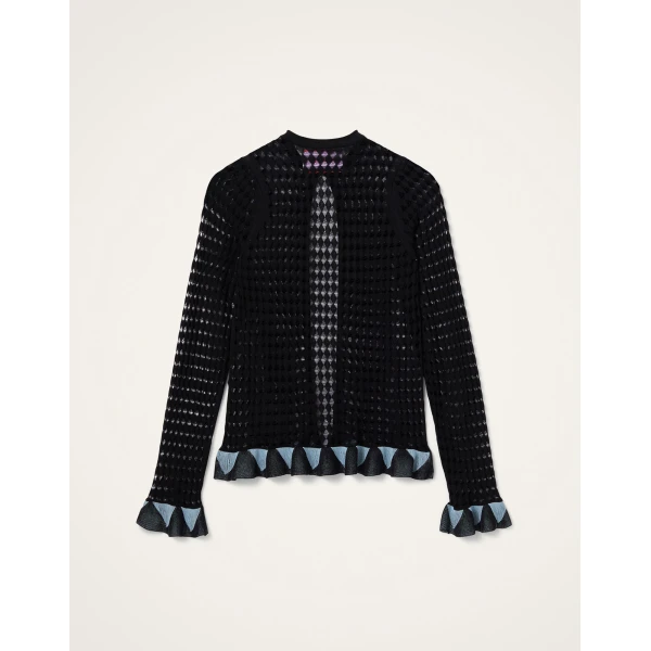 La DoubleJ Fiocchetto Cardigan in Solid Black - Knitwear - Milanese Maximalist Fashion at Luxury Shoes 