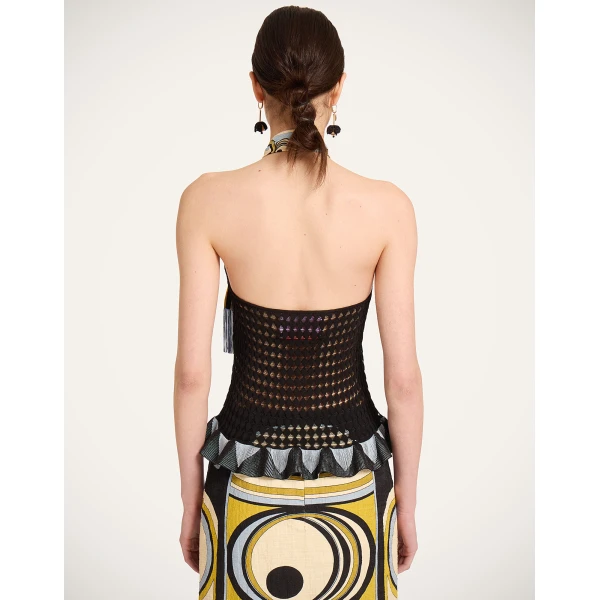 La DoubleJ Fiocchetto Top in Solid Black - Knitwear - Milanese Maximalist Fashion at Luxury Shoes 