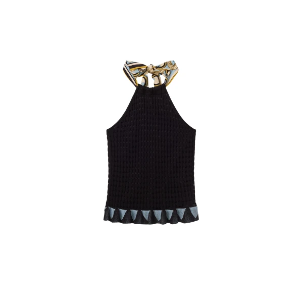La DoubleJ Fiocchetto Top in Solid Black - Knitwear - Milanese Maximalist Fashion at Luxury Shoes 