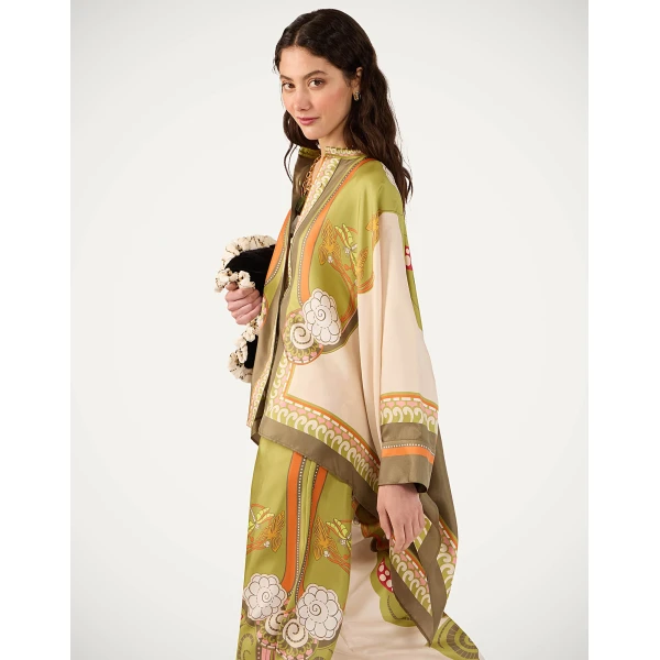 La DoubleJ Foulard Shirt in Ambrosia Placée Ivory - Tops - Milanese Maximalist Fashion at Luxury Shoes 