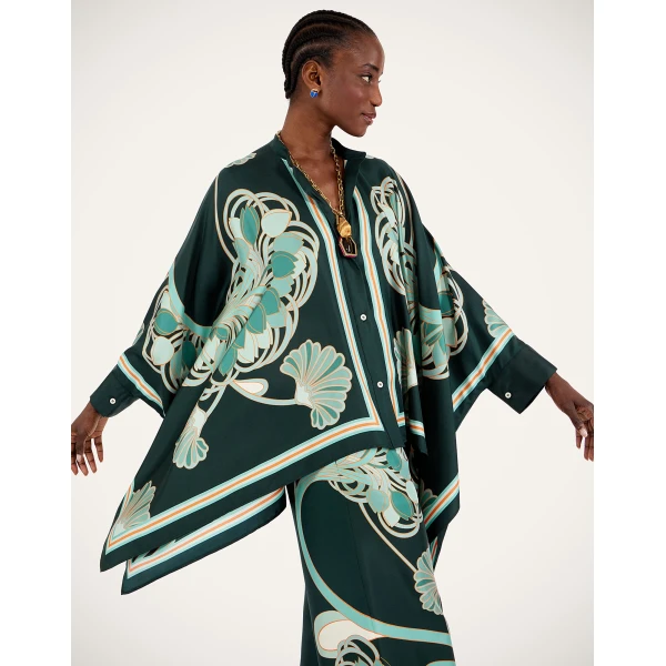 La DoubleJ Foulard Shirt in Blooming Tulip Placée Dark Green - Tops - Milanese Maximalist Fashion at Luxury Shoes 