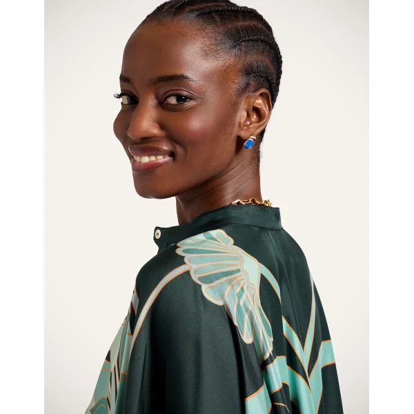 La DoubleJ Foulard Shirt in Blooming Tulip Placée Dark Green - Tops - Milanese Maximalist Fashion at Luxury Shoes 