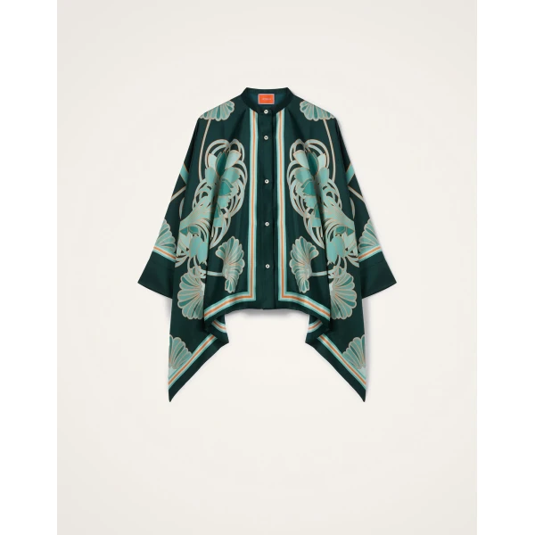 La DoubleJ Foulard Shirt in Blooming Tulip Placée Dark Green - Tops - Milanese Maximalist Fashion at Luxury Shoes 