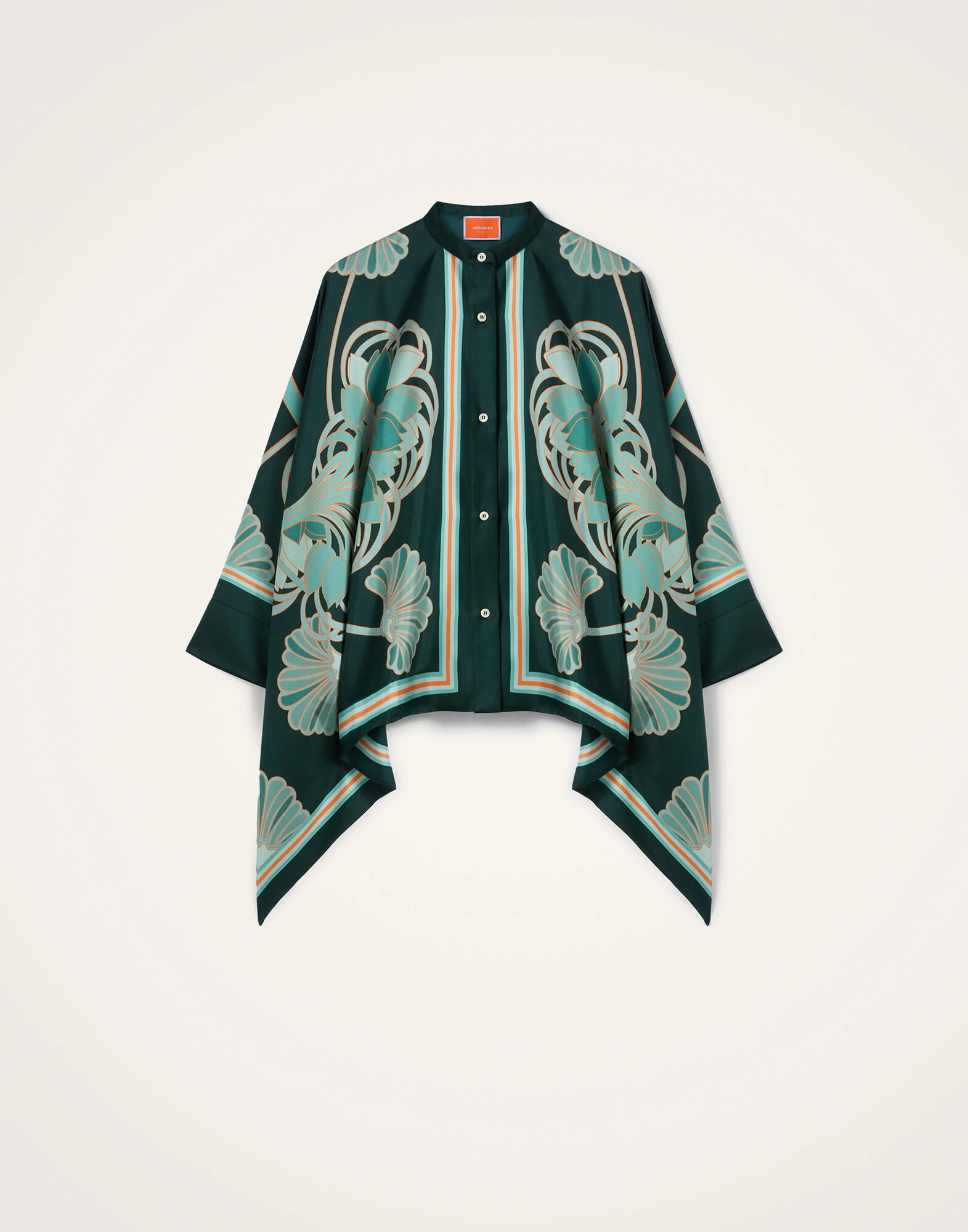 La DoubleJ Foulard Shirt in Blooming Tulip Placée Dark Green - Tops - Milanese Maximalist Fashion at Luxury Shoes La DoubleJ Foulard Shirt in Blooming Tulip Placée Dark Green - Tops - Milanese Maximalist Fashion at Luxury Shoes