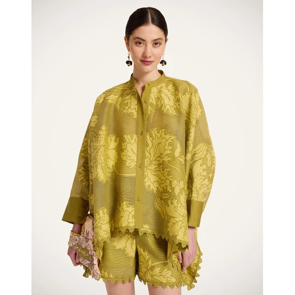 La DoubleJ Foulard Shirt in Solid Green - Tops - Milanese Maximalist Fashion at Luxury Shoes 