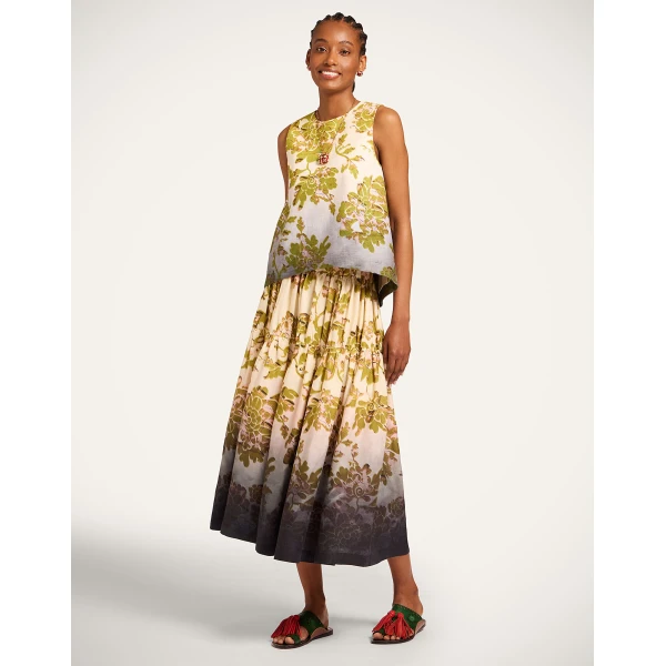 La DoubleJ Gala Skirt in Oasis Ombré Placée Green & Black - Skirts - Milanese Maximalist Fashion at Luxury Shoes 