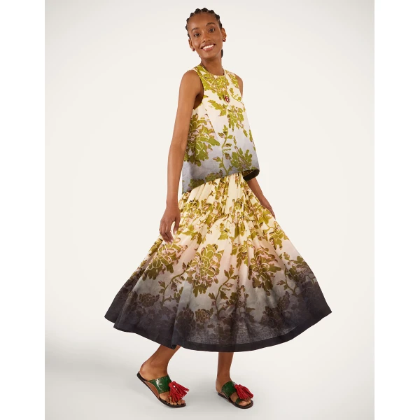 La DoubleJ Gala Skirt in Oasis Ombré Placée Green & Black - Skirts - Milanese Maximalist Fashion at Luxury Shoes 