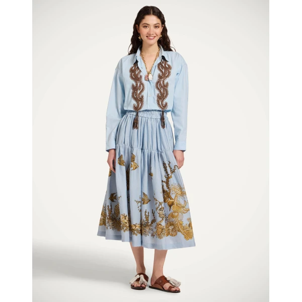 La DoubleJ Gala Skirt in Oceania Placée Light Blue - Skirts - Milanese Maximalist Fashion at Luxury Shoes 