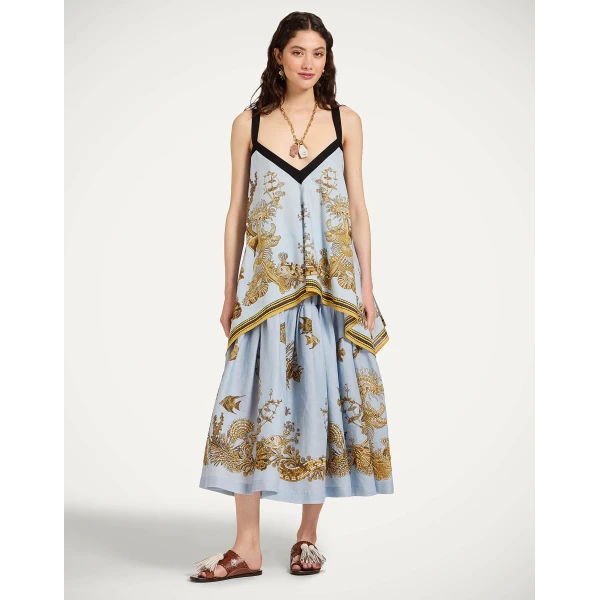 La DoubleJ Gala Skirt in Oceania Placée Light Blue - Skirts - Milanese Maximalist Fashion at Luxury Shoes 