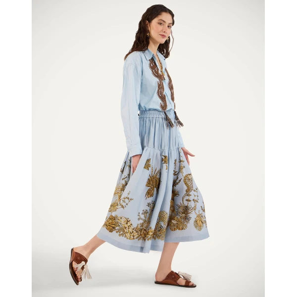 La DoubleJ Gala Skirt in Oceania Placée Light Blue - Skirts - Milanese Maximalist Fashion at Luxury Shoes 
