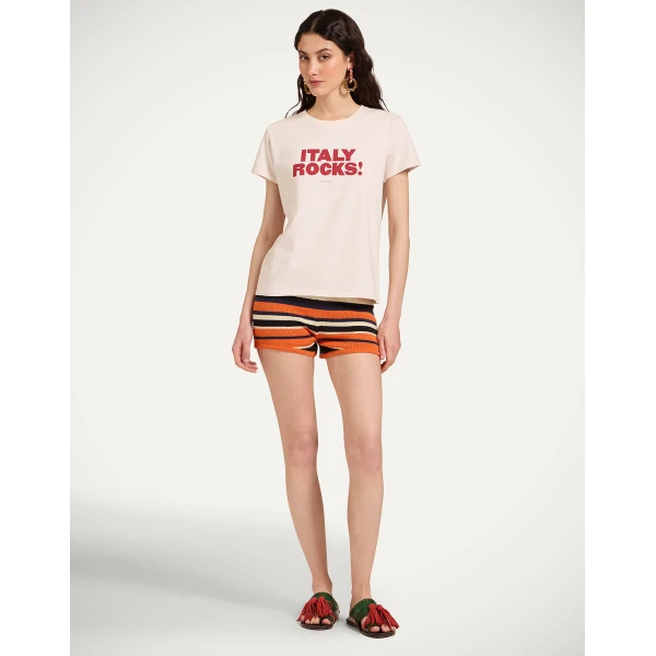 La DoubleJ High Tee Shirt in Solid Ecru - Tops - Milanese Maximalist Fashion at Luxury Shoes 