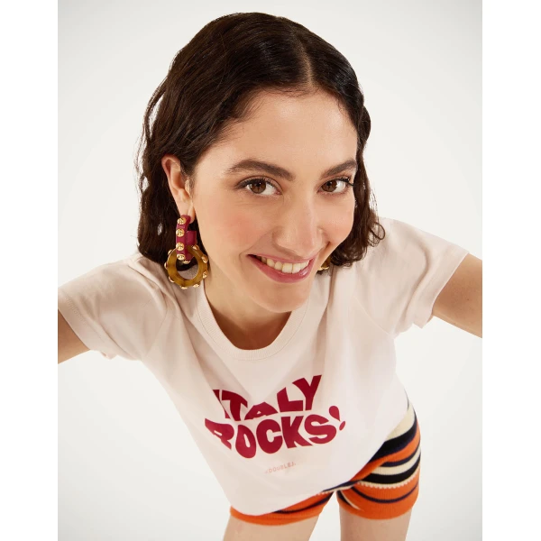 La DoubleJ High Tee Shirt in Solid Ecru - Tops - Milanese Maximalist Fashion at Luxury Shoes 