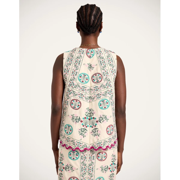 La DoubleJ La Scala Top in Florette Tiles Ecru - Tops - Milanese Maximalist Fashion at Luxury Shoes 