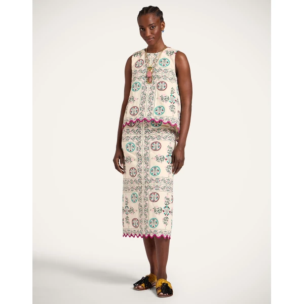 La DoubleJ La Scala Top in Florette Tiles Ecru - Tops - Milanese Maximalist Fashion at Luxury Shoes 