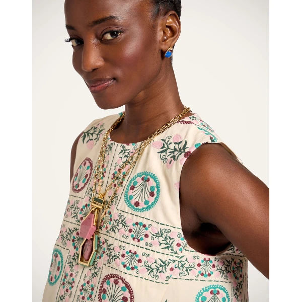 La DoubleJ La Scala Top in Florette Tiles Ecru - Tops - Milanese Maximalist Fashion at Luxury Shoes 
