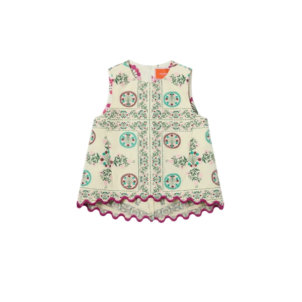 La DoubleJ La Scala Top in Florette Tiles Ecru - Tops - Milanese Maximalist Fashion at Luxury Shoes 