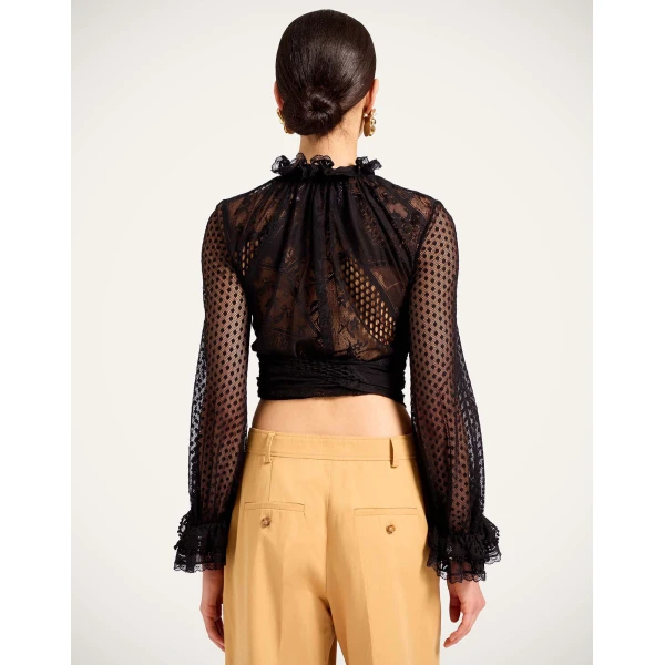 La DoubleJ Lacey En Pointe Top in Solid Black - Tops - Milanese Maximalist Fashion at Luxury Shoes 