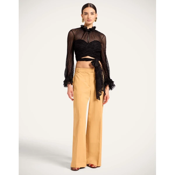 La DoubleJ Lacey En Pointe Top in Solid Black - Tops - Milanese Maximalist Fashion at Luxury Shoes 