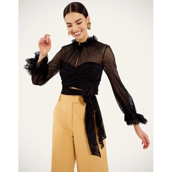 La DoubleJ Lacey En Pointe Top in Solid Black - Tops - Milanese Maximalist Fashion at Luxury Shoes 